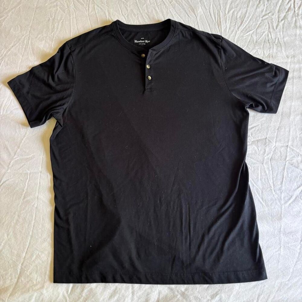 Hawker Rye Black Short Sleeve Henley Button Cotton Blend Mens T Shirt Size XL